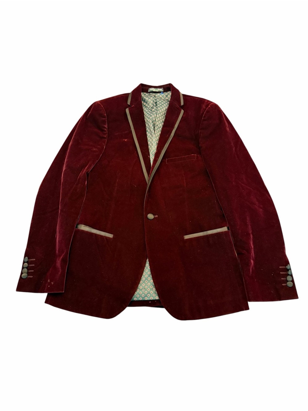 Paisley & Gray Burgundy Velvet Blazer Slim Fit 38R $180 Smoking Jacket Formal